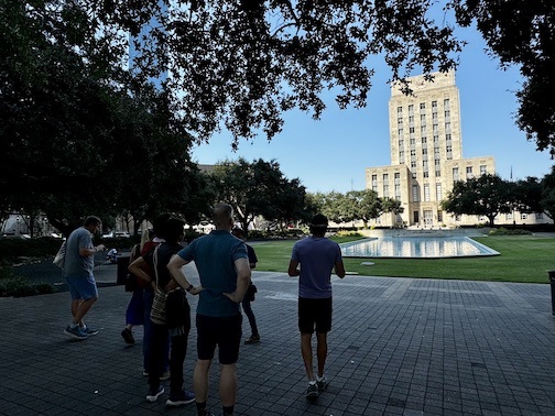Houston City Hall with walkers